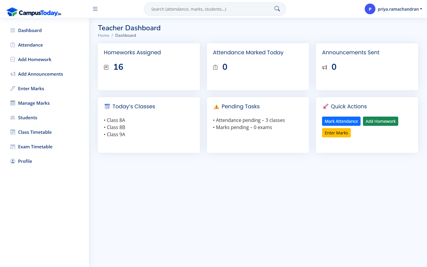 Teacher dashboard